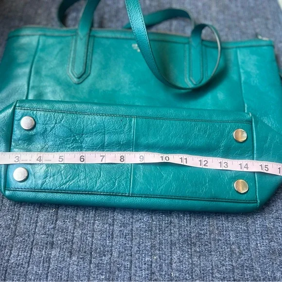 Fossil Sydney leather tote bag turquoise/teal pre owned - Picture 3 of 16